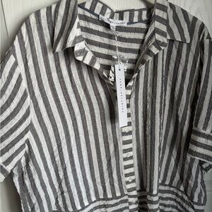 Gray and White Striped Button-Up Shirt